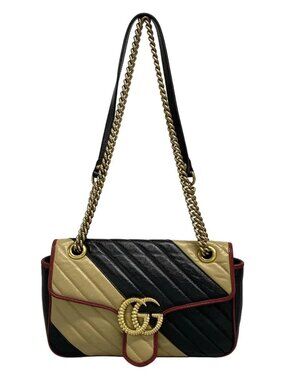GUCCI GG Marmont 443497 Black Beige Red Leather - Shoulder Bag
